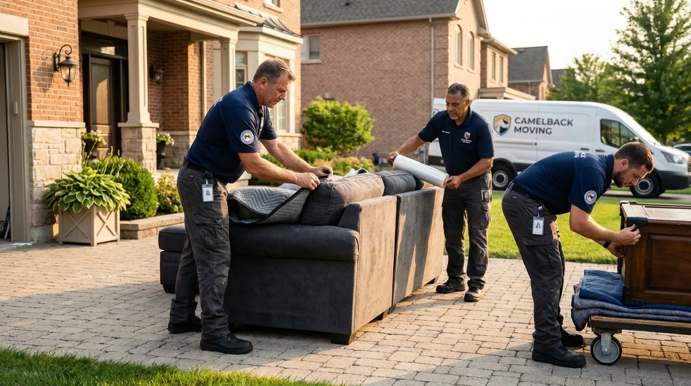 Large estate moving crew wrapping furniture in Liverpool, NY