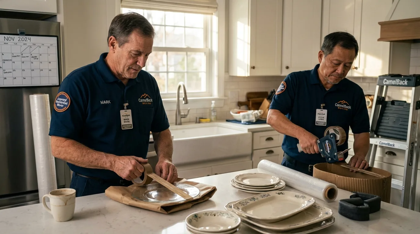 Professional crew packing kitchen dishware in Liverpool, NY